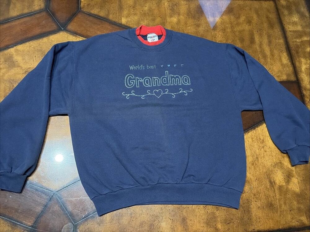 Vintage Jerzees Athletic Worlds Best Great Grandma Sweatshirt Blue Large USA